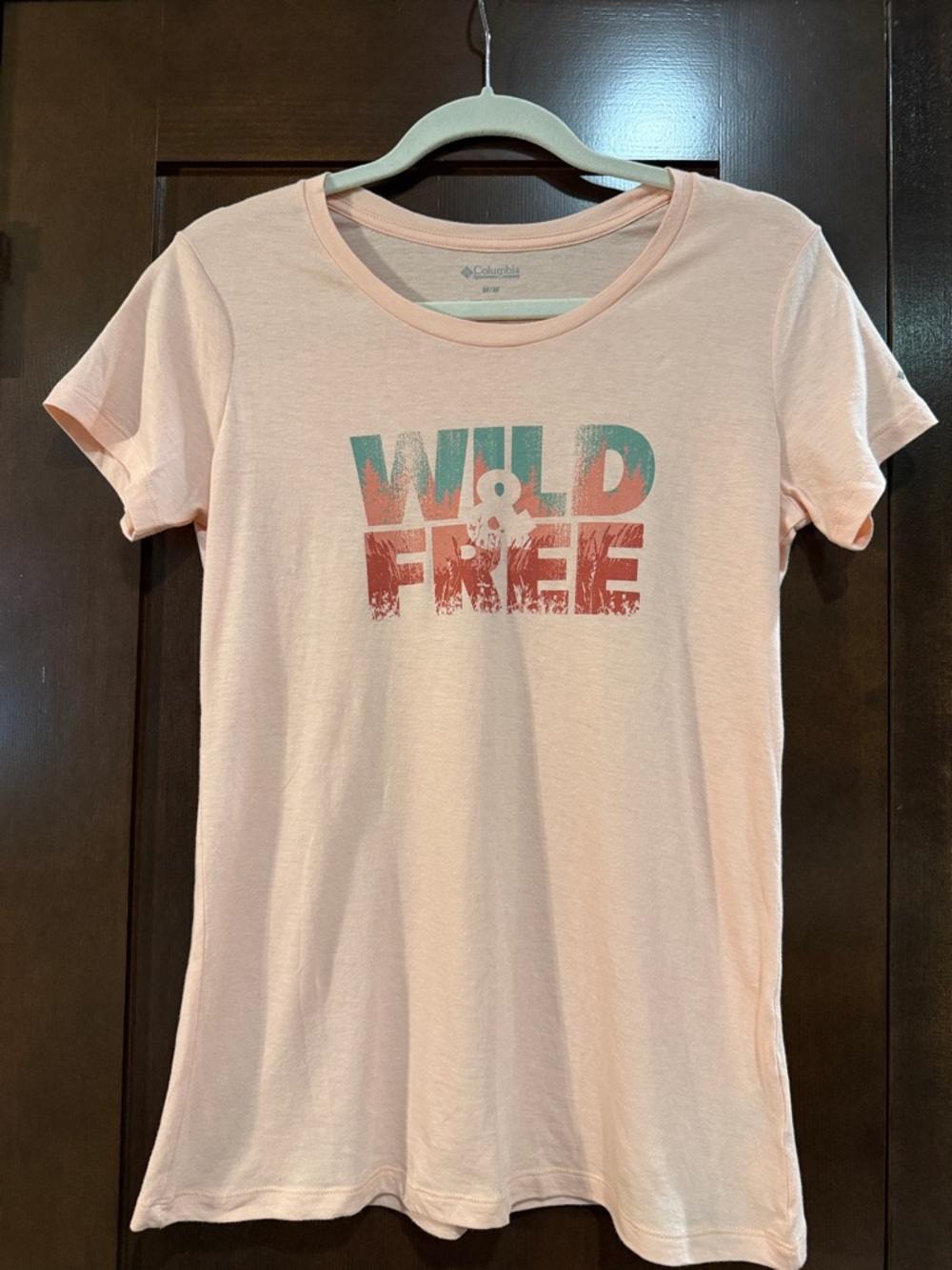 NWOT Columbia Peach Graphic 'Wild & Free' Tee with Coral & Teal Print